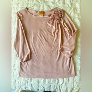 Ruby Rd. Blush Pink Blouse with Rosette Accent